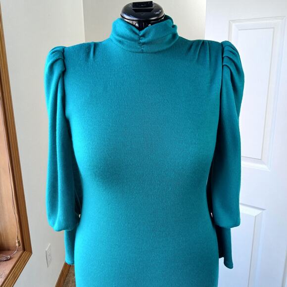Benson & Smith Vintage 80s Green Maxi Sweater Dress sz 7 shoulder pads mock neck - Picture 6 of 16